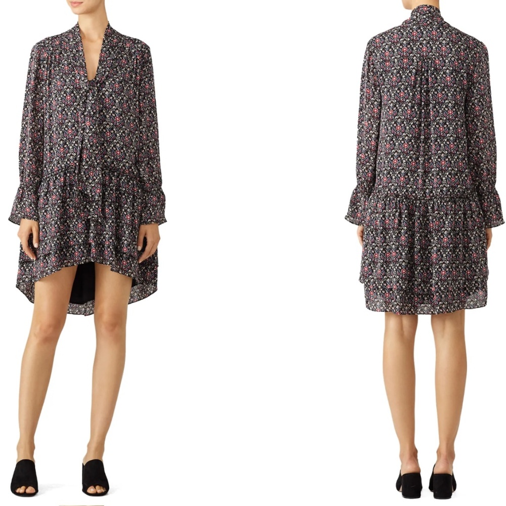 Joie Bohemian Dark Floral Neck Tie Dress